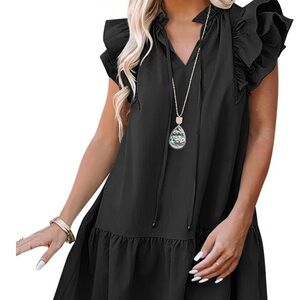 Elegant Black Ruffle Sleeve Dress